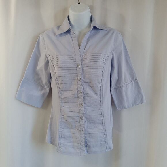 Signature by Larry Levine Tops - Signature By Larry Levine Shirt Women's Size Small Lt Blue Button Up 1 /2 Sleeve